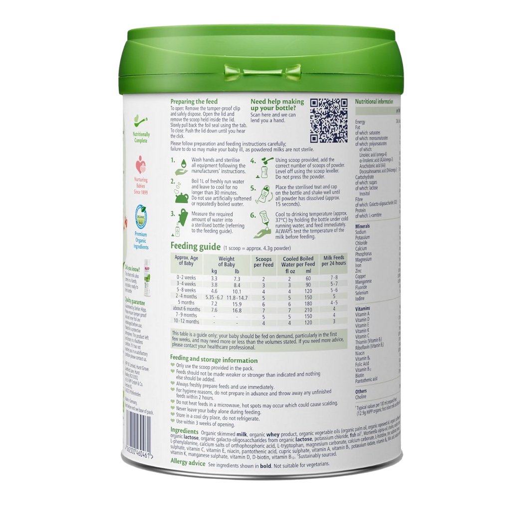 HiPP Organic 1 First Infant Baby Milk Powder Formula, 1st stage, 800g (Pack of 6)